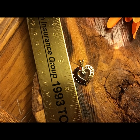 10KT gold garnet and diamond I LOVE YOU Pendant - Picture 5 of 5